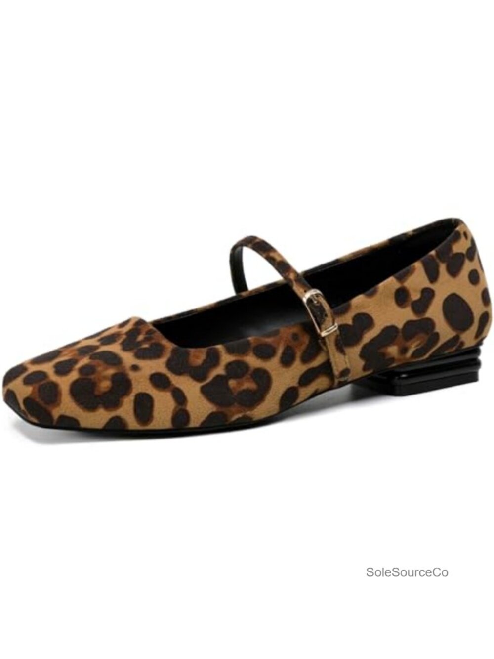 Womens Faux Leather Mary Jane Flats Closed Square Toe Ankle Buckle Low Heel